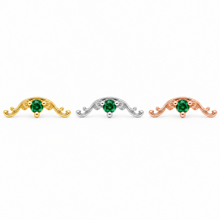 AuAdore Bishop Lab Emerald threadless ends in yellow, white and rose gold using the exact approved Bishop master