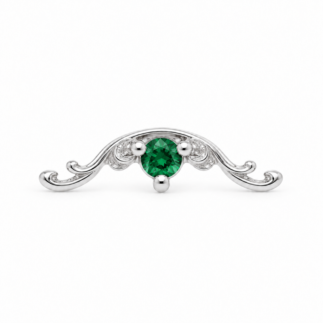 AuAdore Bishop Lab Emerald threadless end in 14k white gold, exact approved Bishop master geometry with 2mm lab emerald