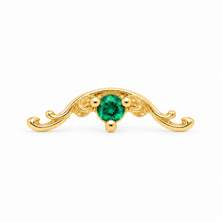 AuAdore Bishop Lab Emerald threadless end in 14k yellow gold, exact approved Bishop master geometry with 2mm lab emerald