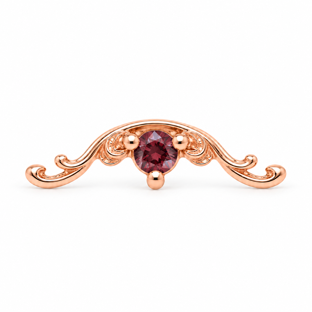 AuAdore Bishop Lab Ruby threadless end in 14k rose gold, approved Bishop master geometry with 2mm lab ruby