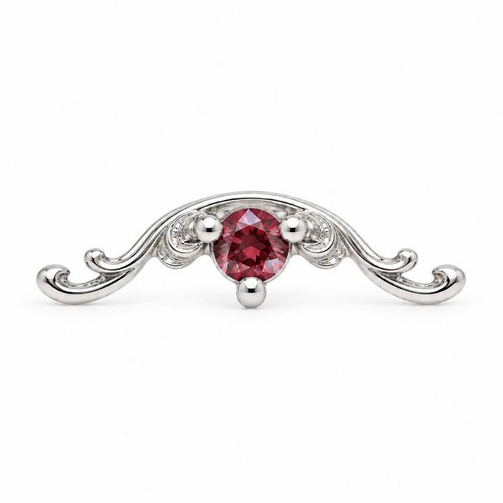 AuAdore Bishop Lab Ruby threadless end in 14k white gold, approved Bishop master geometry with 2mm lab ruby
