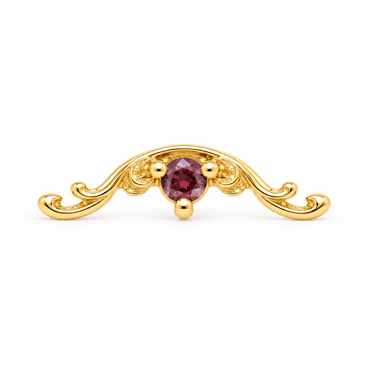 AuAdore Bishop Lab Ruby threadless end in 14k yellow gold, approved Bishop master geometry with 2mm lab ruby