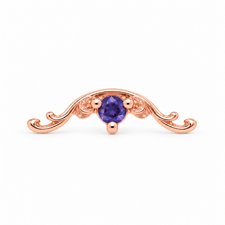 AuAdore Bishop Tanzanite threadless end in 14k rose gold, exact approved Bishop master geometry with 2mm tanzanite