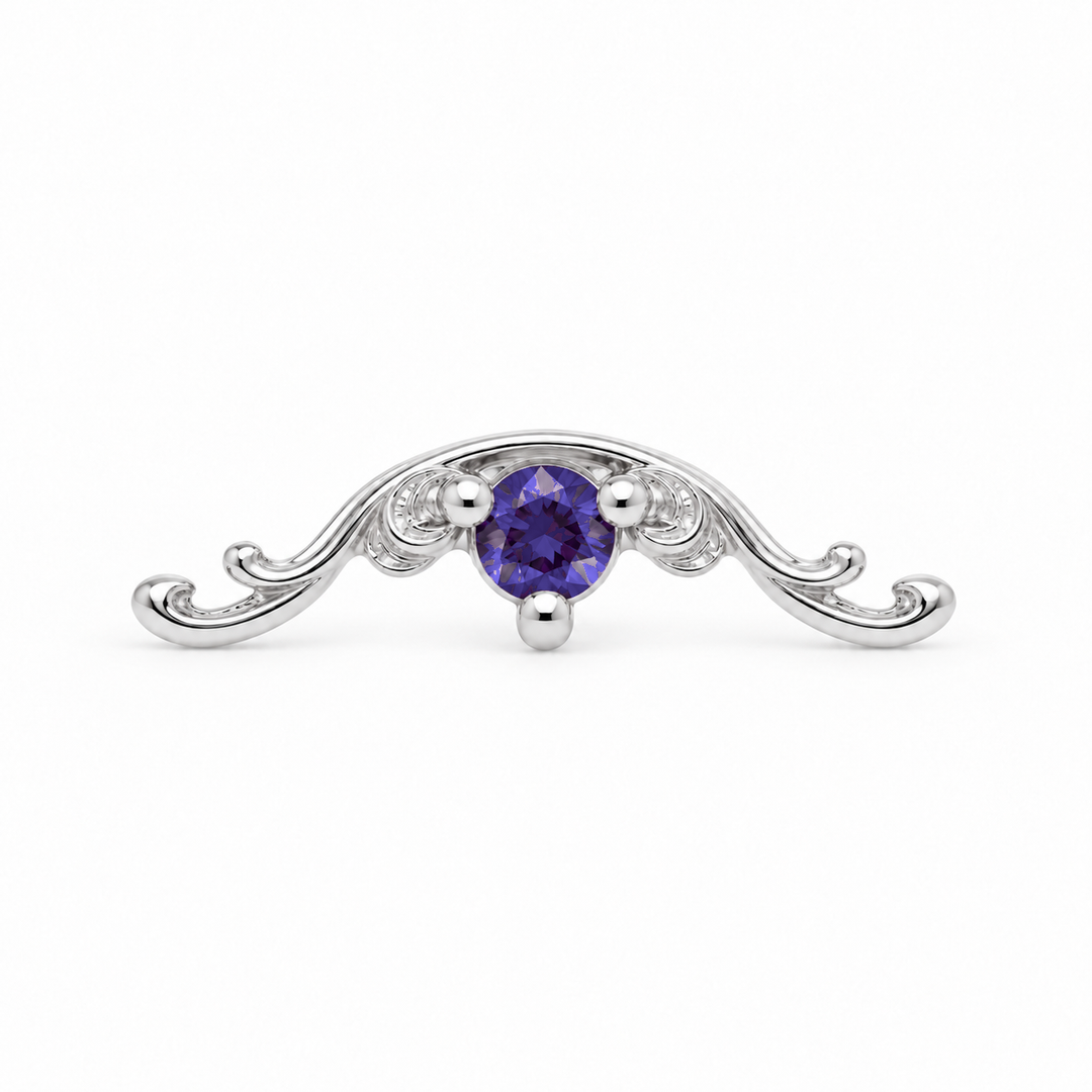 AuAdore Bishop Tanzanite threadless end in 14k white gold, exact approved Bishop master geometry with 2mm tanzanite