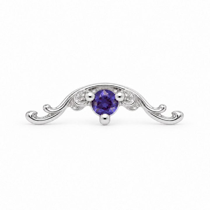 AuAdore Bishop Tanzanite threadless end in 14k white gold, exact approved Bishop master geometry with 2mm tanzanite