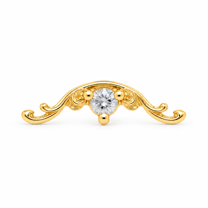 AuAdore Bishop Lab White Sapphire end in 14k yellow gold, 10mm x 3mm with 2mm round lab white sapphire