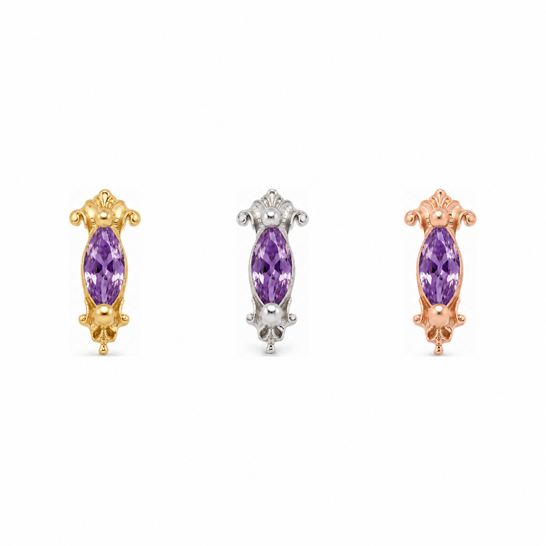 AuAdore Empress Amethyst threadless end in yellow, white and rose gold
