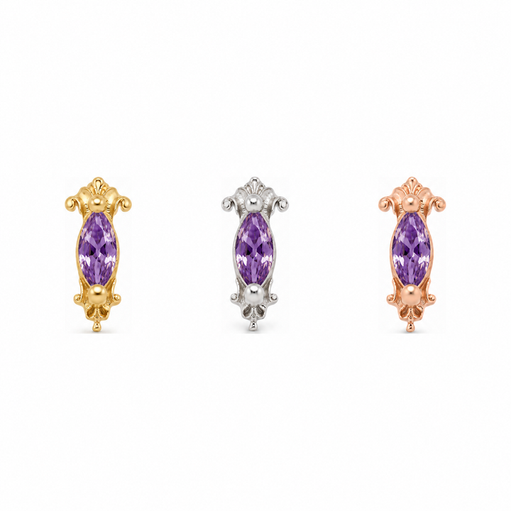AuAdore Empress Amethyst threadless end in yellow, white and rose gold