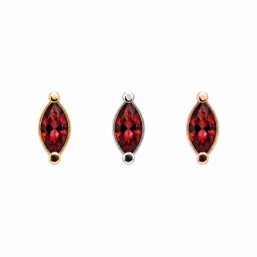 AuAdore Garnet Single Marquise threadless end in yellow, white and rose gold