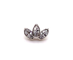 Marquise 3 Fan 3x1.5mm CZ Threadless End Auadore 14k