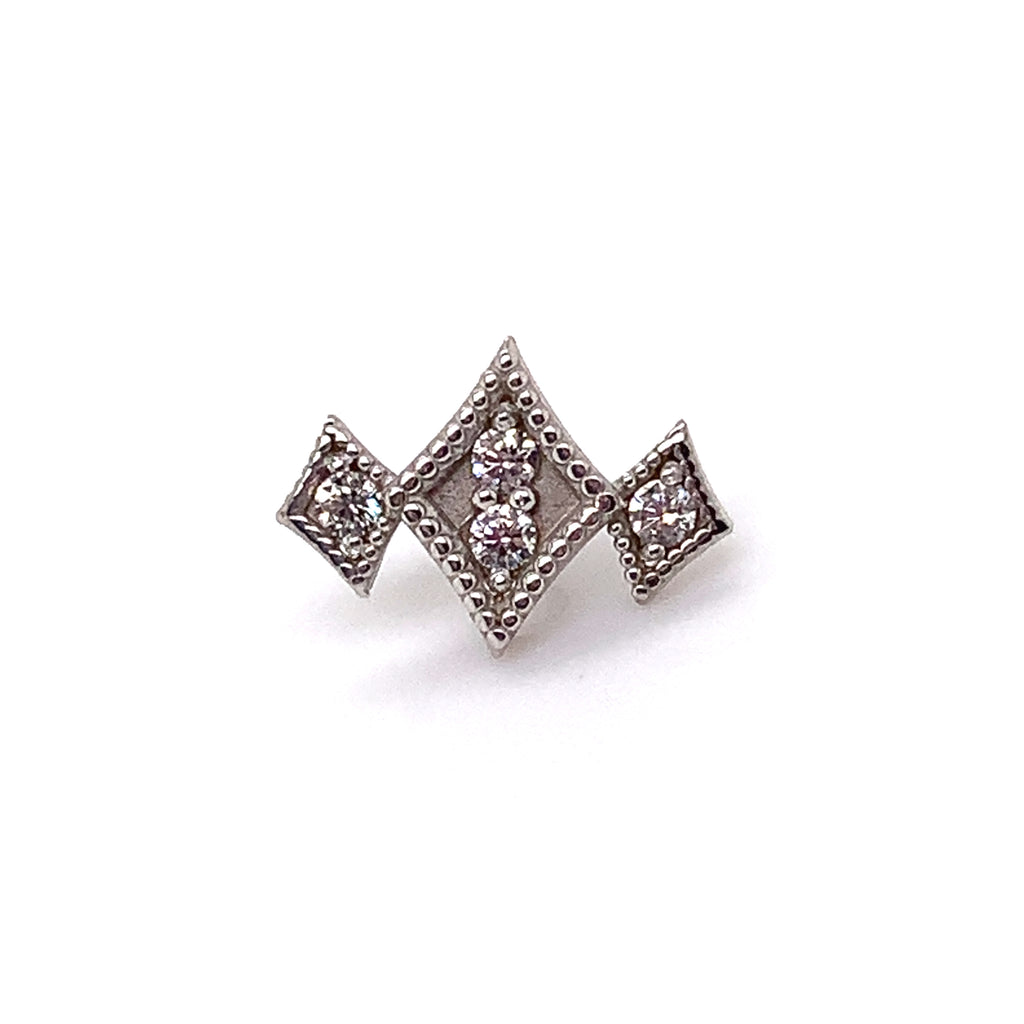 Diamond Shaped Cluster CZ Threadless End Auadore 14k