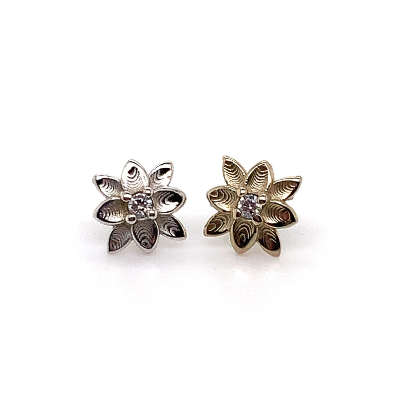 Flower CZ Threadless End Auadore 14k