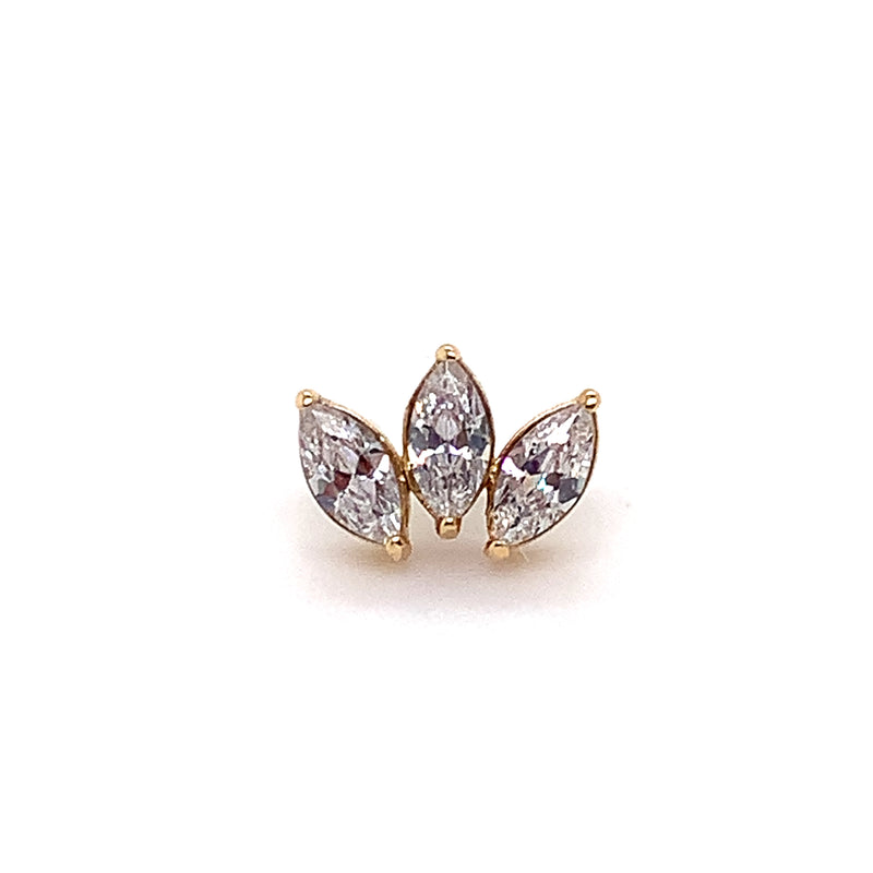 Marquise 3 Fan 4x2mm CZ Threadless End Auadore 14k