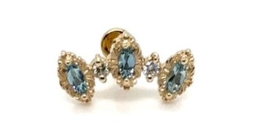 Majesty Swiss Blue Topaz/Diamond End 14k (T7) — AuAdore 14k gold threaded end