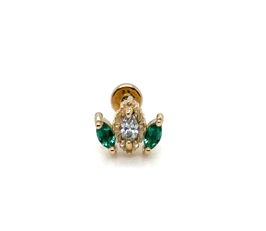 Rococo Lab Emerald/Diamond Threaded End 14k — AuAdore 14k gold threaded end