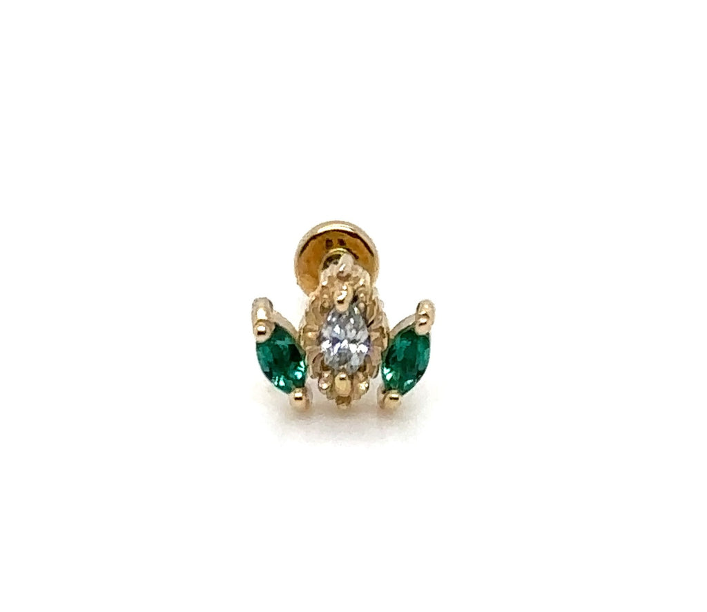 Rococo Lab Emerald/Diamond Threaded End Auadore 14k