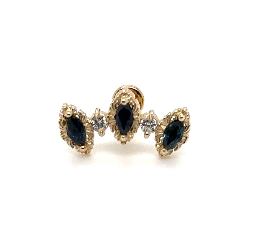 Majesty Genuine Blue Sapphire/Diamond Threaded End 14k — AuAdore 14k gold threaded end