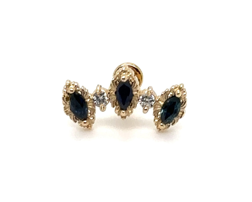 Majesty Genuine Blue Sapphire/Diamond Threaded End Auadore 14k