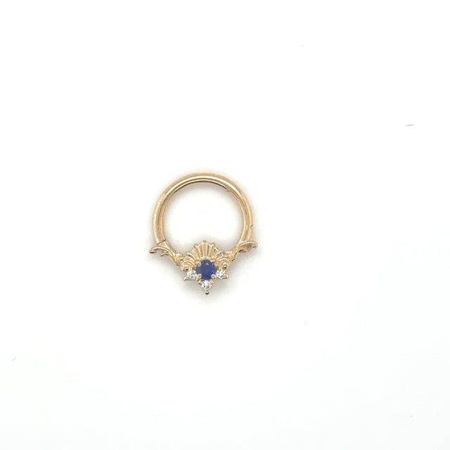 AuAdore 16g 14k Lennox Lab Blue Sapphire and Diamond Ring