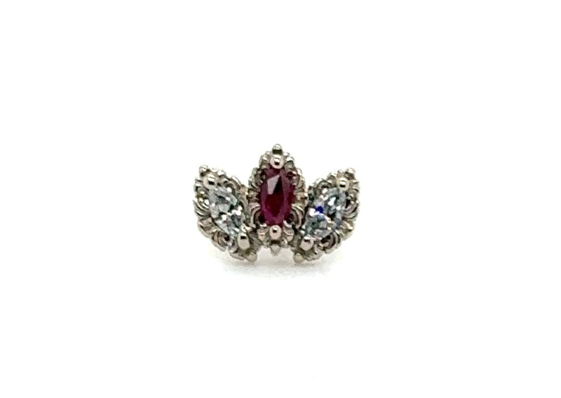 Baroque Natural Ruby and Diamond Threadless End Auadore 14k