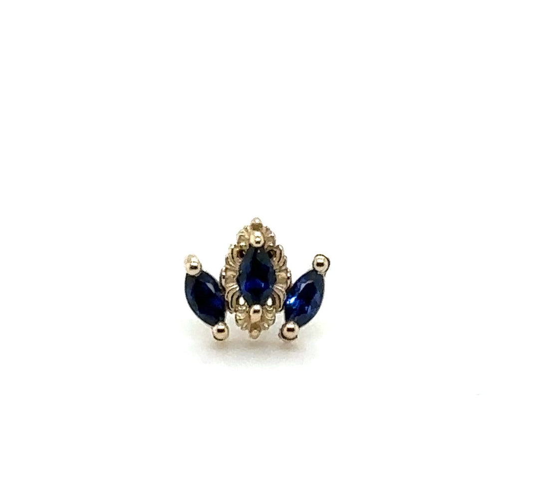 Rococo Lab Blue Sapphire 16g Threaded End 14k — AuAdore 14k gold threaded end