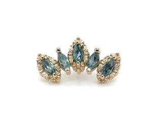 Monarchy Blue Zircon and Diamond 16g Threaded End Auadore 14k