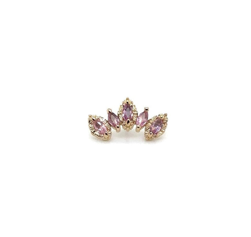 Monarchy (L) Pink Sapphire (C) Pink Sapphire (R) Pink Sapphire ALT - DIA 16g Threaded End Auadore 14k